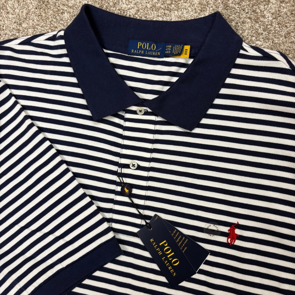 NEW Polo Ralph Lauren Classic Fit Striped Mesh Short Sleeve Polo Shirt 4XB Navy